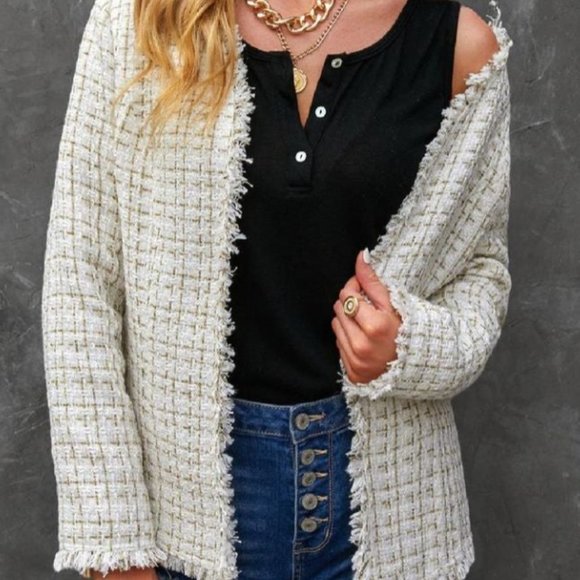 NWT Plaid Raw Edge Frayed Tweed Jacket - Picture 11 of 11